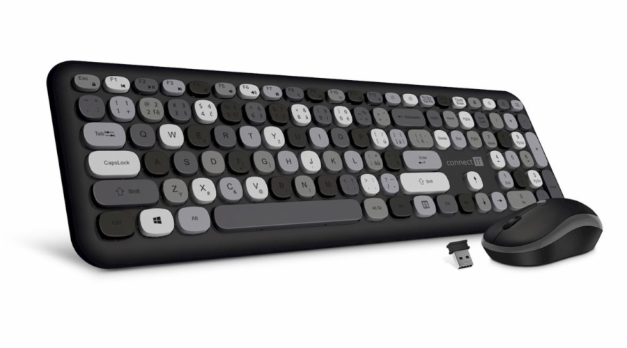 Set klávesnice + myš Connect IT FASHION combo bezdrátová černo-šedá (+1x AAA +1x AA baterie zdarma), CZ + SK layout