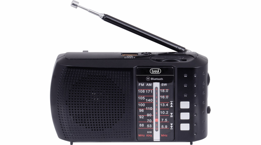 Rádio Trevi, RA 7F20 BT, přenosné, Bluetooth, FM/AM/SW, USB, micro SD karta, lithiová baterie, barva černá