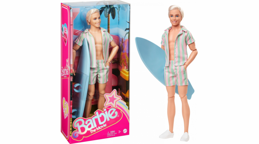Barbie Signature The Movie - panenka Ken s pruhovaným plážovým oblečkem v pastelově růžové a zelené, minipanenka