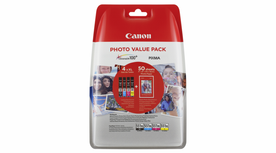 Canon CLI-551XL Photo Value Pack C/M/Y/BK PP-201 10x15 cm 50 str.