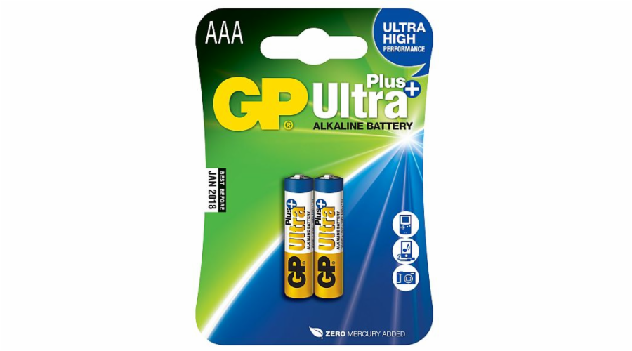 GP alkalická baterie 1,5V AAA (LR03) Ultra Plus 2ks
