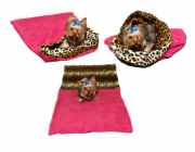 Marysa pelíšek 3v1 pro psy, tmavě růžový/leopard, velikost XL