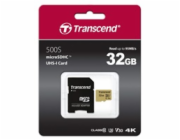 Transcend 32GB microSDHC 500S UHS-I U3 V30 (Class 10) MLC paměťová karta (s adaptérem), 95MB/s R, 55MB/s W 