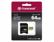 Transcend 500S - Paměťová karta flash (adaptér microSDXC na SD zahrnuto) - 64 GB - Video Class V30 / UHS-I U3 / Class10 - microSDXC