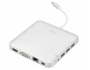 Dokovací stanice USB Type-C, 11 dalších portů, duální monitor, 4K 30Hz, hliník, stříbrná