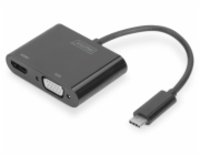 DIGITUS Adaptér USB typu C na HDMI + VGA 4K/30 Hz / Full HD 1080p, černý