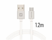 Data kabel SWISSTEN Textile microUSB 1,2 m, stříbrná