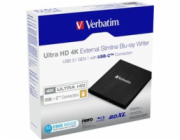 VERBATIM externí mechanika Ultra HD 4K Blu-ray External Slimline Writer (USB 3.1, USB-C) + zdarma 25GB médium +NERO