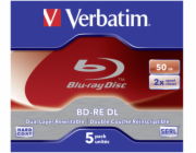 1x5 Verbatim BD-RE Blu-Ray 50GB 2x Speed, White Blue Surface JC