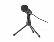 NEDIS stolní všesměrový mikrofon/ tlačítko ON/OFF/ s tříramenným stojanem/ 3,5mm jack/ citlivost -30dB/ černý