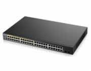 Zyxel GS1900-48HP v2 50-port Gigabit Web Smart PoE switch, 48x gigabit RJ45 (z toho 24x PoE), 2x SFP, PoE budget 170W