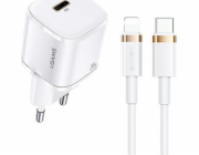 Usams nabíječka USAMS Load. síť. 1xUSB-C T36 mini 20W + USB-C-Lightning kabel bílý / bílý PD3.0 Fast Charging XFKXLOGTL02 (US-CC124 + US-SJ484)