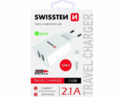 Swissten Síťový Adaptér Smart Ic 2X Usb 2,1A Power + Datový Kabel Usb / Type C 1,2 M Bílý