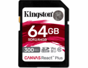 Kingston SDXC karta 64GB Canvas React Plus SDHC UHS-II 300R/260W U3 V90 for Full HD/4K/8K