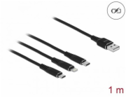 Delock Nabíjecí kabel USB 3 v 1 pro Lightning™ / Micro USB / USB Type-C™, 1 m černá