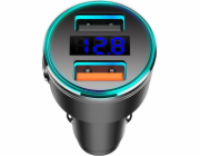 Nabíječka do auta Maclean, s displejem, hliníková, voltmetr, USB 1x QC 3.0, USB 1x 5V/2,4A, RGB LED, MCE375