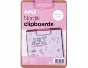Schránka Apli APLI Nordik, deska A5, dřevěná, s kovovým klipem, pastelově růžová