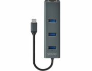 Savio AK-57 USB-C - 3 x USB-A HUB s adaptérem RJ-45 Gigabit Ethernet, 5000 Mbit/s, šedý