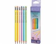 Cresco Trojúhelníková tužka 2B s gumou Pastel 12 ks.