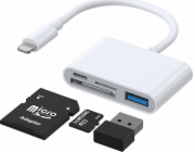Hub joyorom joyorom číst multifunkční adaptér OTG Lightning - USB 3.2 Gen 1 (3.0, 3.1 Gen 1) / SD Card Reader, TF / Lightning White (S -H142 WHITE)