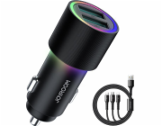 Nabíječka Joyroom Joyroom 2 x USB Car Charger s 24W podsvícením + 3in1 USB napájecí kabel typu C / Micro USB / Lightning 1,2 m černé (JR-CL10)