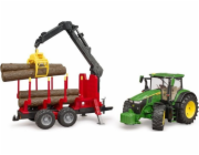 Bruder 3154 traktor John Deere 7R 350 se zadním přívěsem a 4 kládami
