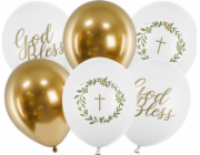 PartyDeco Latex Balloons White and Gold for Křest společenství