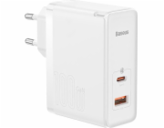 Baseus GaN5 Pro rychlonabíjecí adaptér USB-C + USB-A 100W bílá