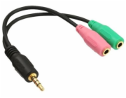 Redukce pro sluchátka a mikrofon 4pólový jack3,5 M-2xjack 3,5F, kabel 25 cm