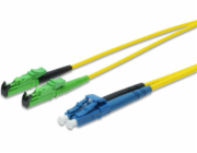 Optický propojovací kabel Digitus duplex, E2000 (8° APC) > LC (UPC) konektor, singlemode OS2