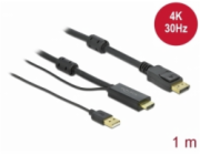 Delock - Kabel video/audio - HDMI, USB (pouze napájení) s piny (male) do DisplayPort s piny (male) - 1 m - trojnásobně stíněný - černá - podporuje 4K