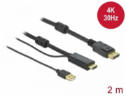 Delock - Kabel video/audio - HDMI, USB (pouze napájení) s piny (male) do DisplayPort s piny (male) - 2 m - trojnásobně stíněný - černá - podporuje 4K