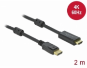 Delock - Kabel adaptéru - DisplayPort s piny (male) zamykací do HDMI s piny (male) - 2 m - trojnásobně stíněný - černá - podporuje 4K, aktivní