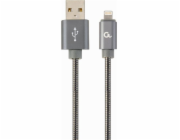 GEMBIRD CC-USB2S-AMLM-2M-BG Premium spiral metal 8-pin charging and data cable 2m metallic-grey