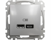 Schneider Electric Sedna Design, USB A+C 2.4A nabíjecí zásuvka, stříbrný hliník