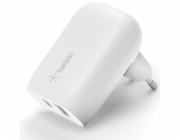 Belkin BOOST CHARGE Duální 37W Power Delivery PPS nástěnná nabíječka (USB-C 25W + USB-A 12W), bílá