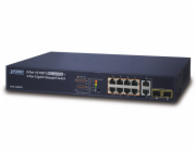 Planet FGSD-1008HPS L2 switch, 8x100Mb, 2x1Gb SFP, 8x PoE 802.3at 125W