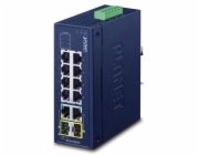 Planet IFGS-1022TF průmyslový switch, 8x100M + 2x1Gb/SFP, -40 až 75st.C, dual 9-48VDC, IP30, fanless