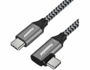 PREMIUMCORD Zahnutý kabel USB-C (USB 3.2 Gen 2, 3A, 60W, 20Gbit/s), hliníkové krytky konektorů, 2m