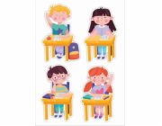 Školní dekorace - děti v lavičkách (velký nápis)