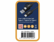 AKASA kabel 2-In-1 USB 3.2 Gen 2x2 Type-C / Type-A na Type-C, 20G, 1m