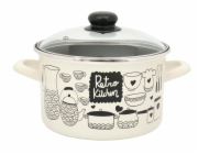 Hrnec smalt 3,5 l se skleněnou poklicí dekor Retro Kitchen 21 
