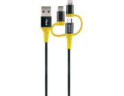 Schwaiger USB kabel USB-A - USB-C + microUSB + Lightning 1,2 m černo-žlutý (WKUU310511)