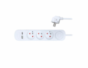 Solight 3z prodlužovací přívod s USB A+C nabíječkou 2.4A, 2m, 3 x 1mm2, bílý, vypínač - PP111USBC