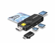 AXAGON CRE-SMP2A, USB-A PocketReader 4-slot čtečka Smart card (eObčanka) + SD/microSD/SIM