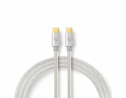 NEDIS PROFIGOLD USB 2.0 kabel/ USB-C zástrčka - USB-C zástrčka/ nylon/ stříbrný/ BOX/ 2m
