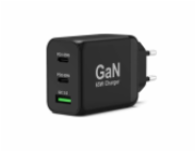 PORT CONNECT GaN síťová nabíječka pro 2xUSB-C PD a 1xUSB-A QC, 65W, černá