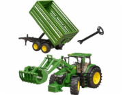 Bruder Traktor John Deere 7R 350 s čelním nakladačem a tandemovým přepravním přívěsem