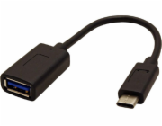 USB USB kabel (3.1), USB A F-USB C M, 0,15 m, kulatý, černý, plastový sáček, OTG kabel