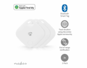 Nedis BTTAG10WT3 - Vyhledávač Klíčů Apple| | Napájení z baterie|3x CR2032 | BT 5.1 |výdrž baterie Až:1Rok| Bílál | 3Ks 